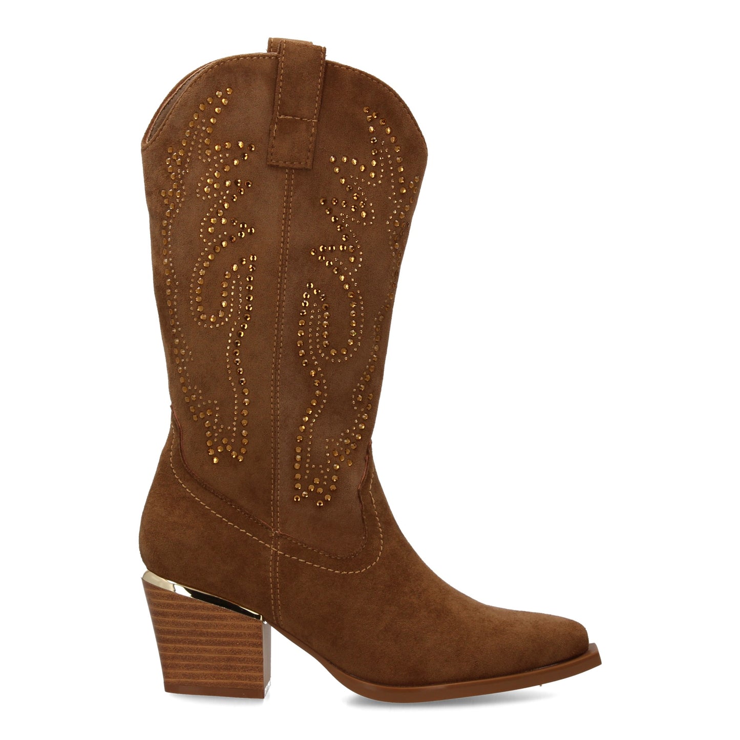 Bota Alta de Mujer Taupe Elegante con Detalles Brillantes y Tacón Cómodo