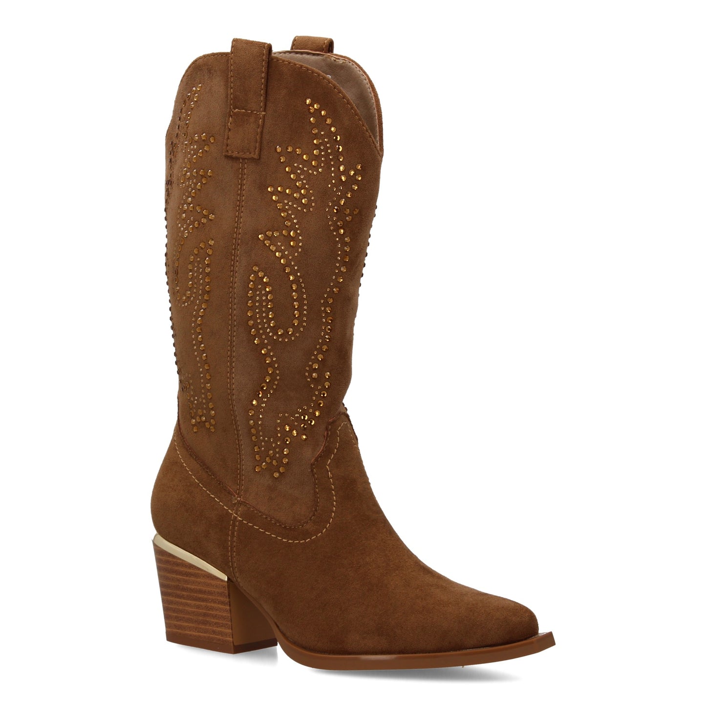Bota Alta de Mujer Taupe Elegante con Detalles Brillantes y Tacón Cómodo