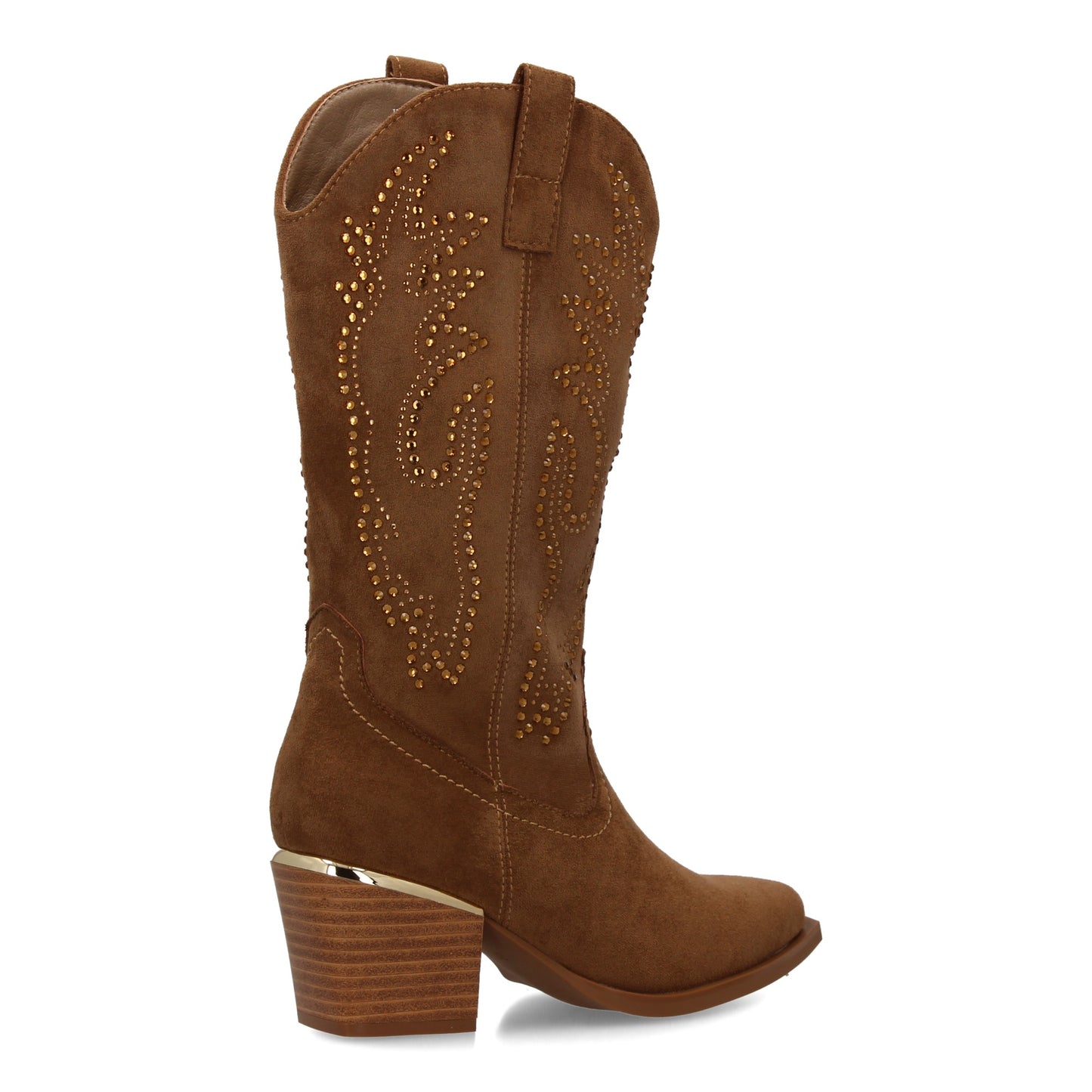 Bota Alta de Mujer Taupe Elegante con Detalles Brillantes y Tacón Cómodo