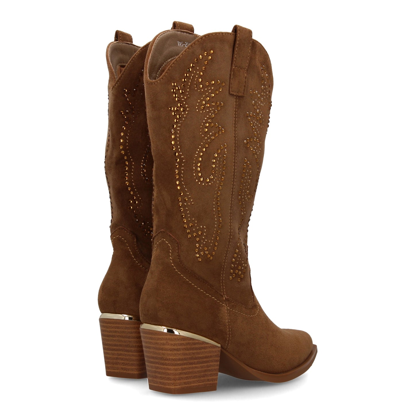 Bota Alta de Mujer Taupe Elegante con Detalles Brillantes y Tacón Cómodo