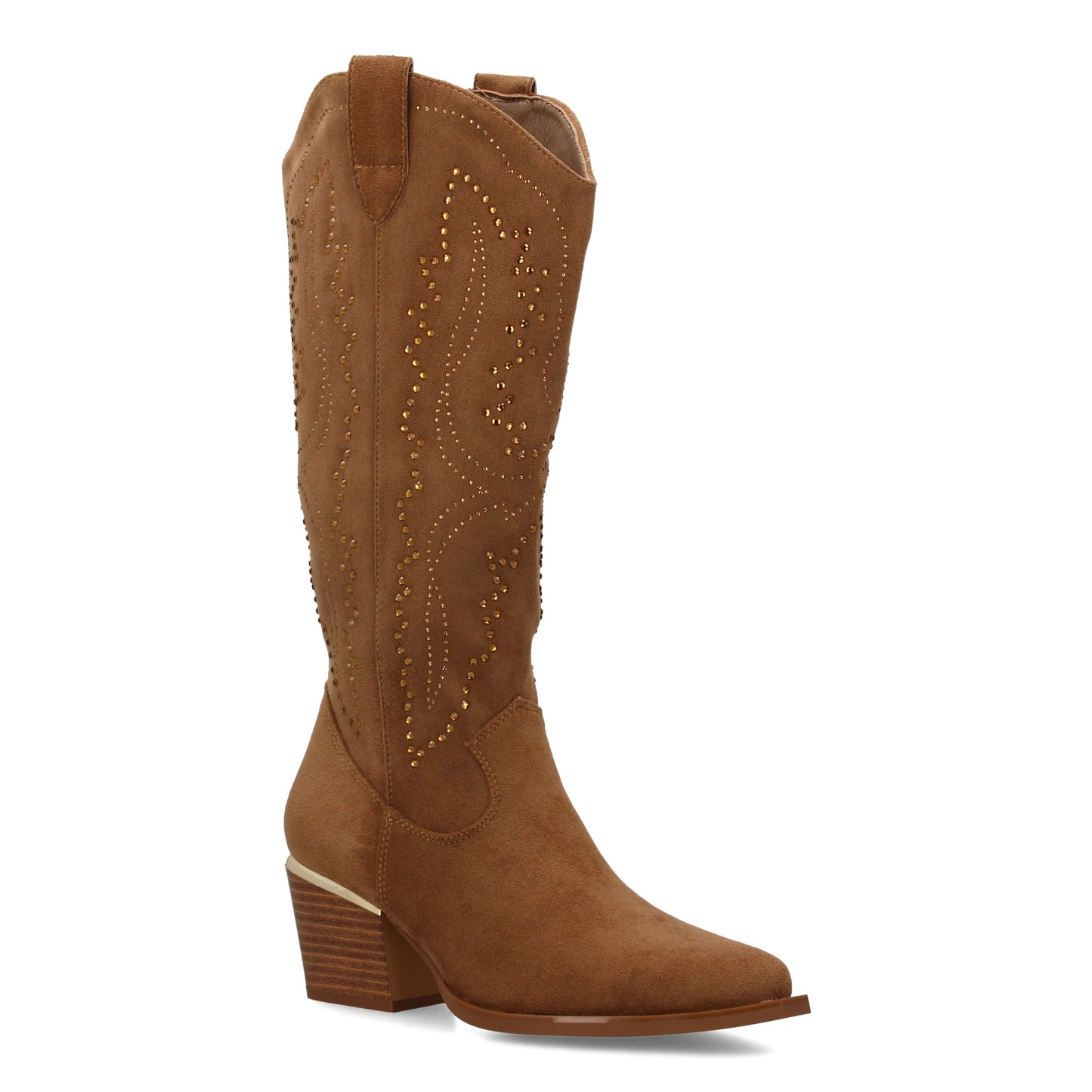 Bota Vaquera Taupe de Mujer con Brillos y Tacón Cubano de 6cm