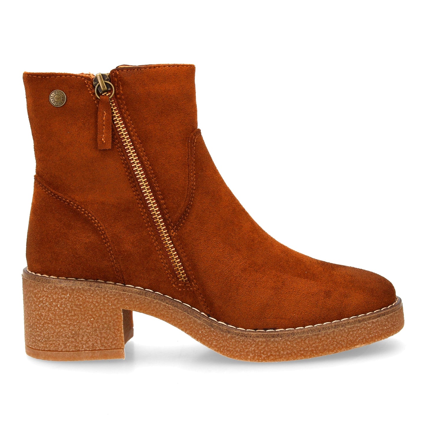 Botín de Mujer Cuero Clásico con Tacón Ancho y Cremallera