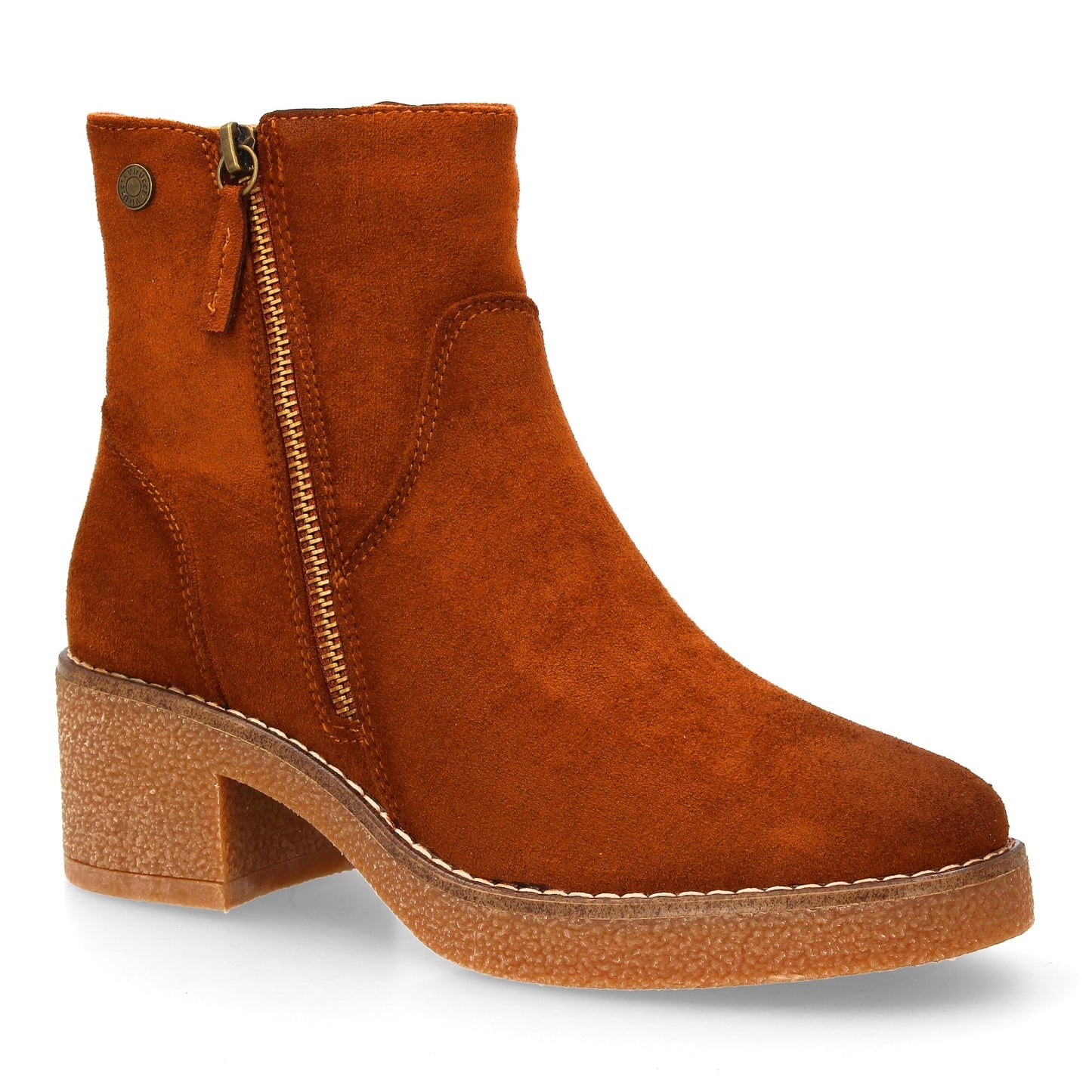 Botín de Mujer Cuero Clásico con Tacón Ancho y Cremallera