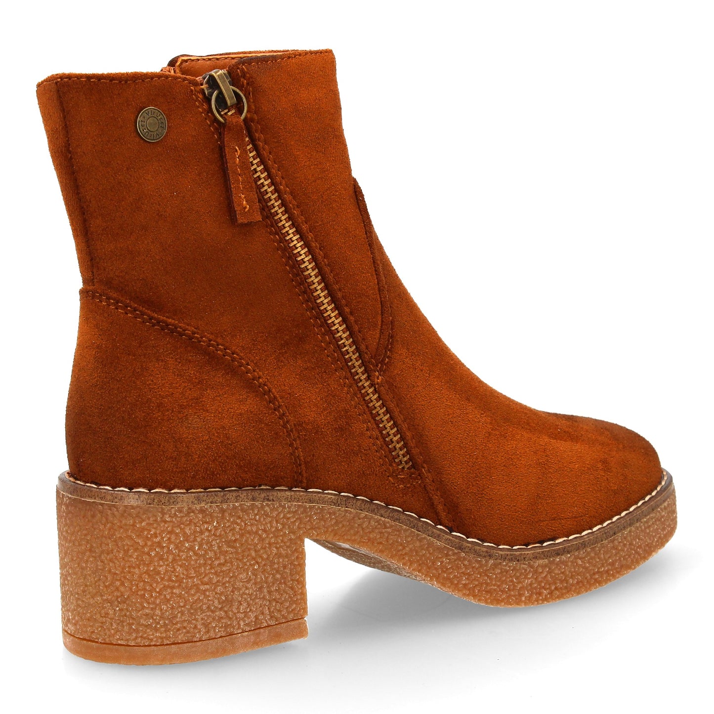 Botín de Mujer Cuero Clásico con Tacón Ancho y Cremallera