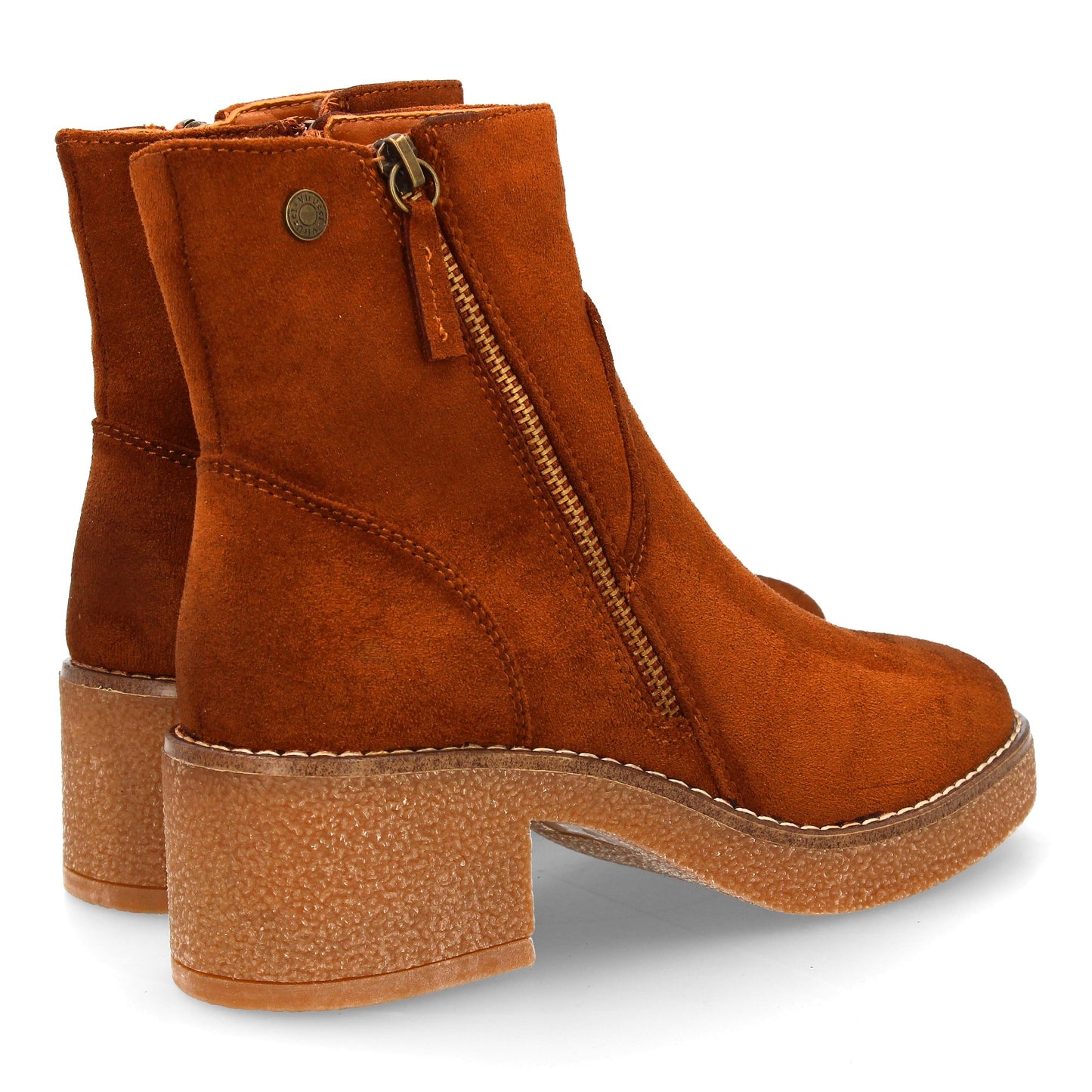 Botín de Mujer Cuero Clásico con Tacón Ancho y Cremallera