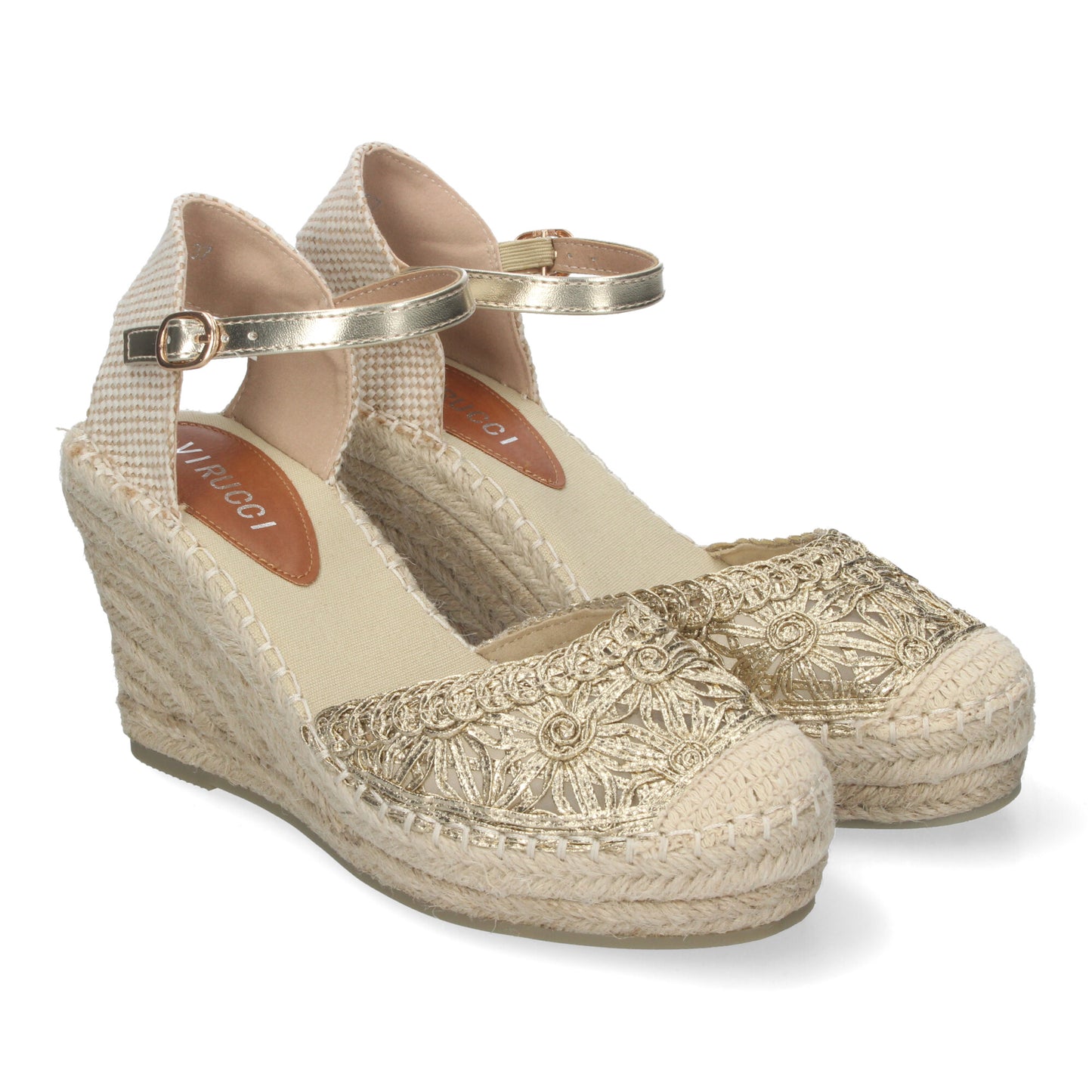 Sandalia de Cuña de Yute para Mujer Estilo Valenciana con Bordados de Flores Cierre de Hebilla ideal para Primavera-Verano.