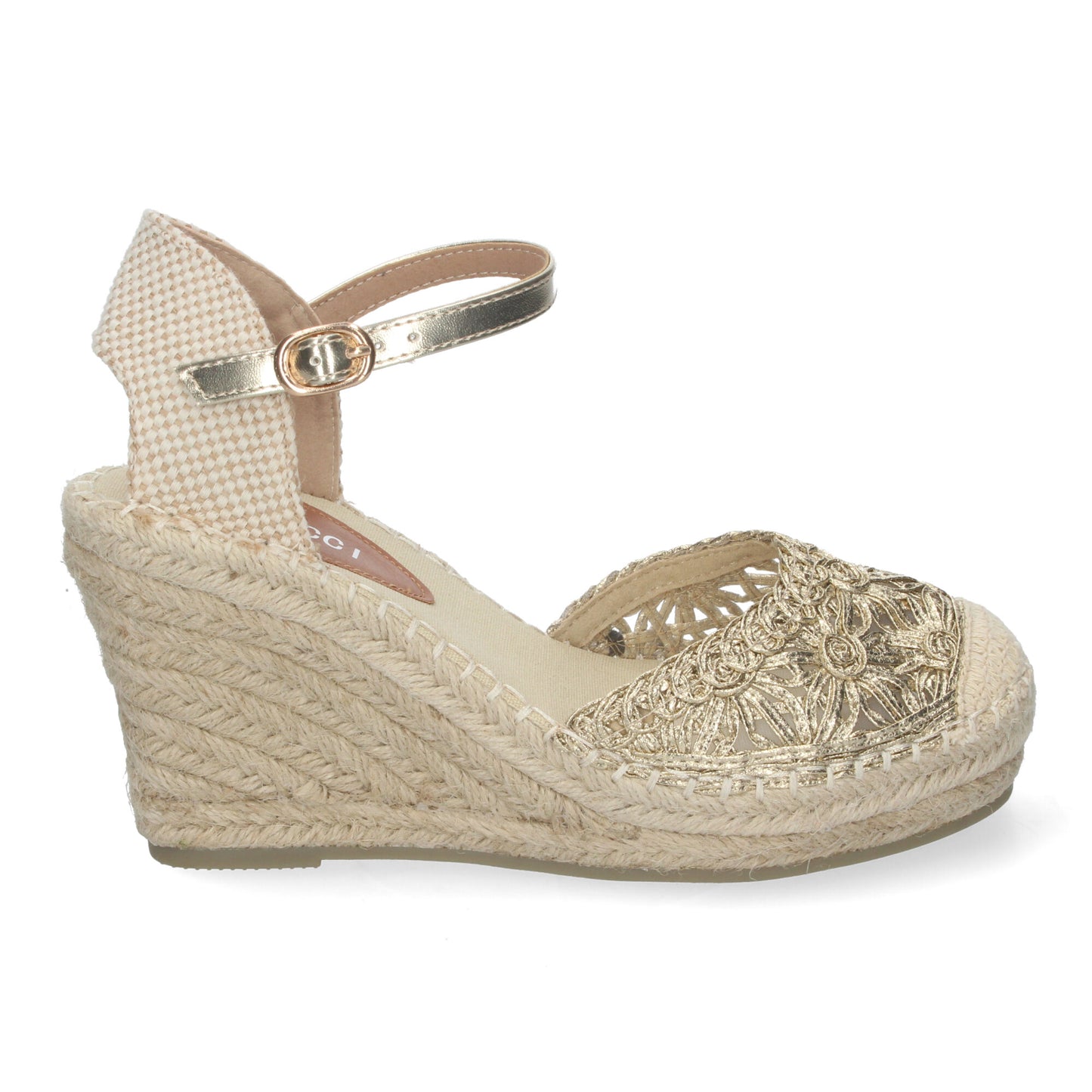 Sandalia de Cuña de Yute para Mujer Estilo Valenciana con Bordados de Flores Cierre de Hebilla ideal para Primavera-Verano.