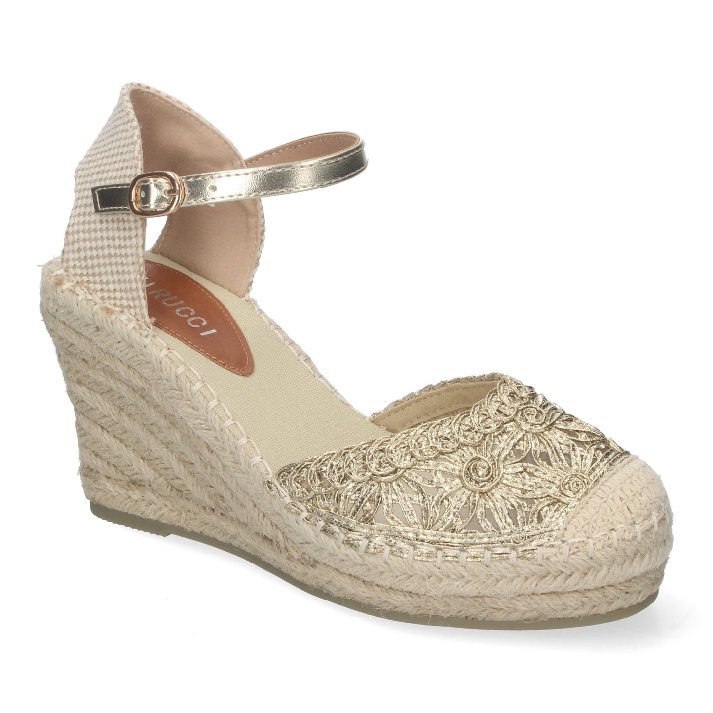Sandalia de Cuña de Yute para Mujer Estilo Valenciana con Bordados de Flores Cierre de Hebilla ideal para Primavera-Verano.