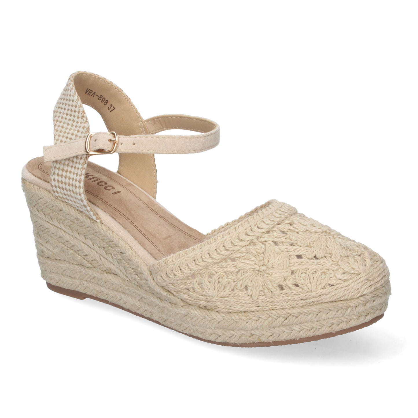 Sandalia de Cuña de Yute para Mujer Estilo Valenciana con Bordados de Flores Cierre de Hebilla ideal para Primavera-Verano.
