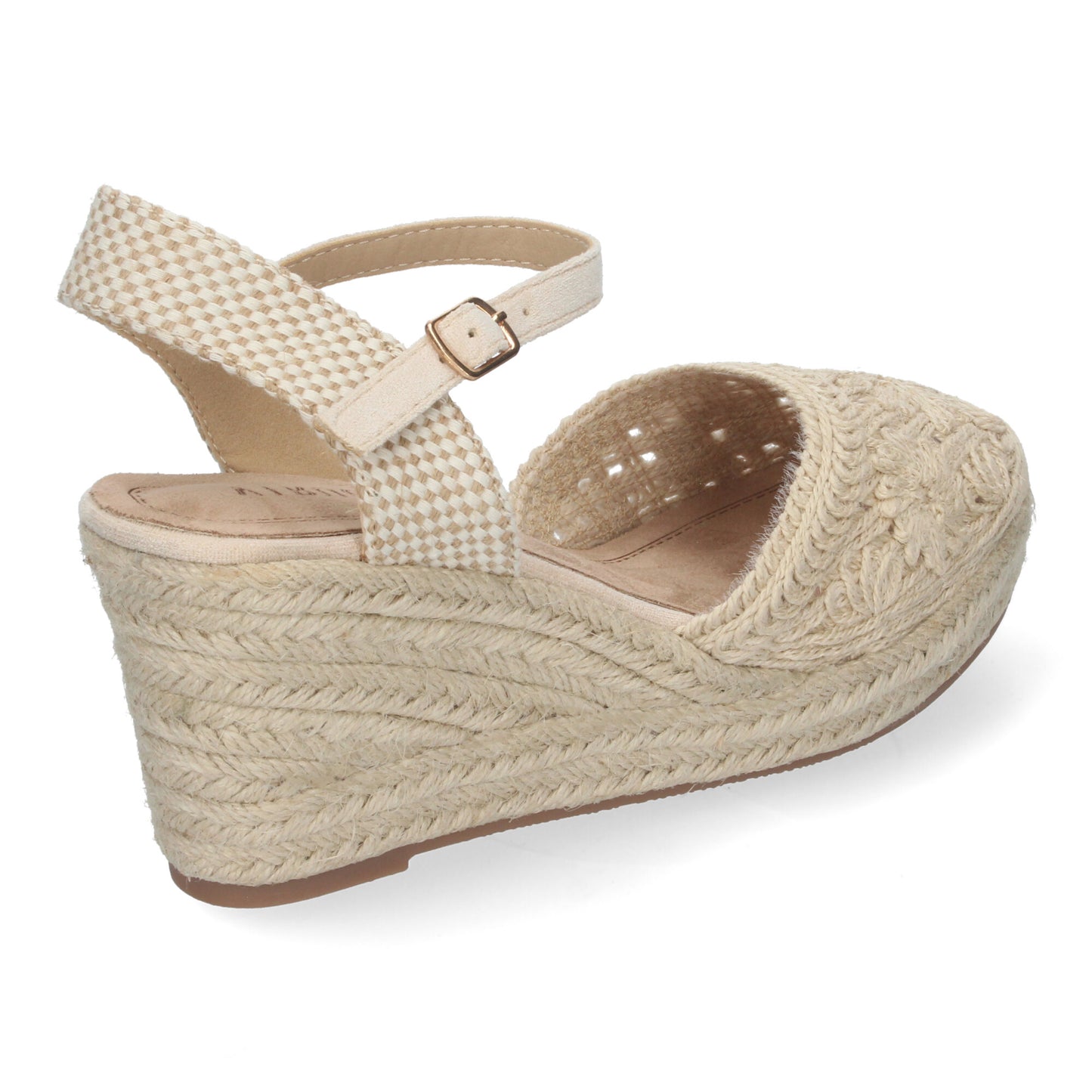 Sandalia de Cuña de Yute para Mujer Estilo Valenciana con Bordados de Flores Cierre de Hebilla ideal para Primavera-Verano.
