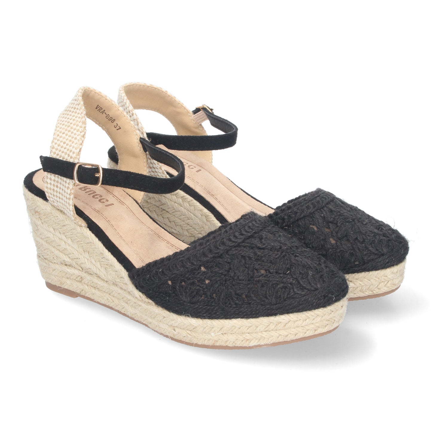 Sandalia de Cuña de Yute para Mujer Estilo Valenciana con Bordados de Flores Cierre de Hebilla ideal para Primavera-Verano.