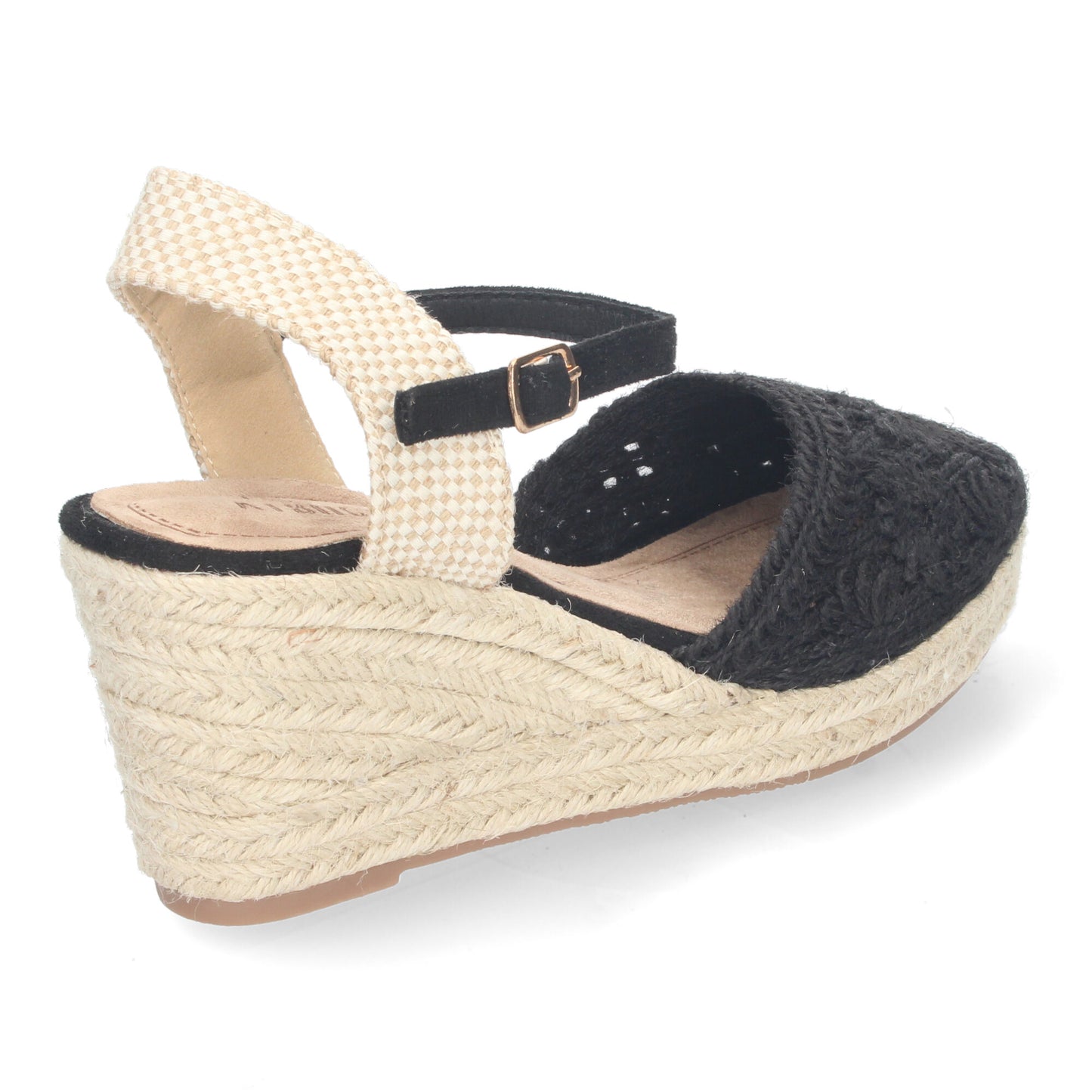 Sandalia de Cuña de Yute para Mujer Estilo Valenciana con Bordados de Flores Cierre de Hebilla ideal para Primavera-Verano.