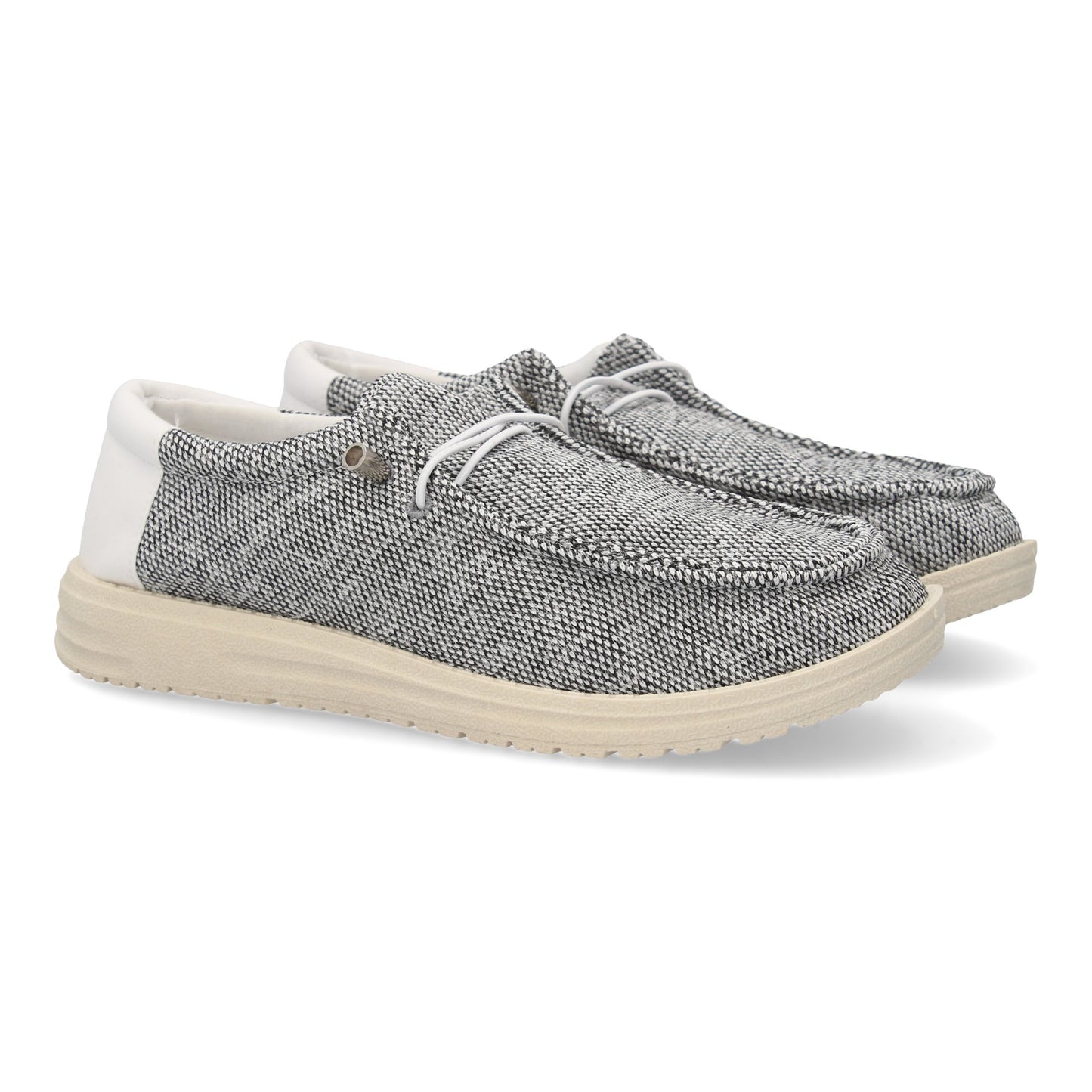 Zapatillas deportivas de hombre color blanco. Diseño ligero con cordones elásticos y detalles de costuras.