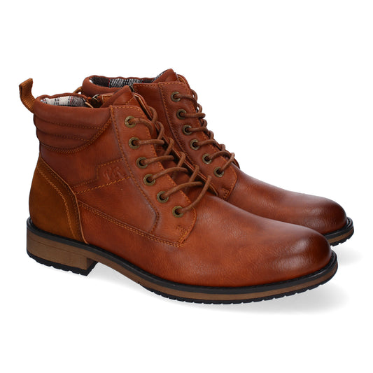 Botines para Hombre - Confortables y Elegantes con Diseño Clásico, Punta Redondeada y Cierre de Cordones en Color Cuero