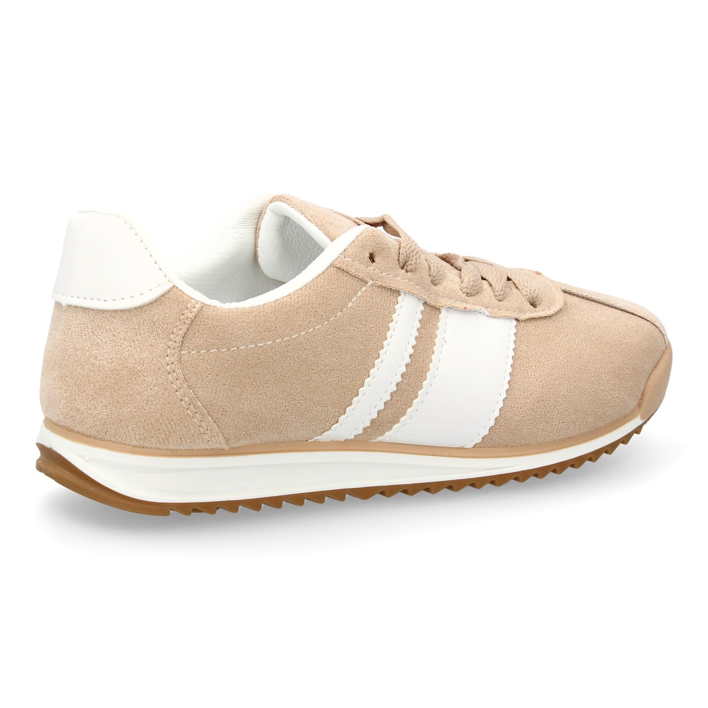 Zapatilla Plana Mujer Beige - Diseño Retro con Suela Dentada