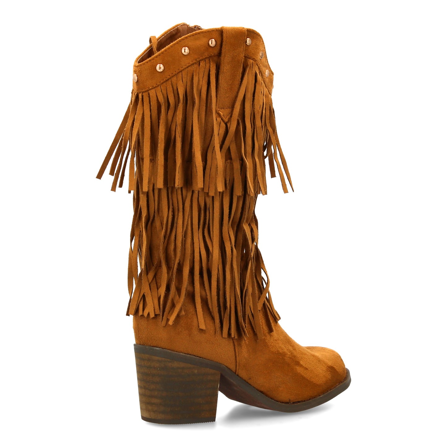 Bota Cowboy Mujer Camel con Flecos y Tacón Ancho
