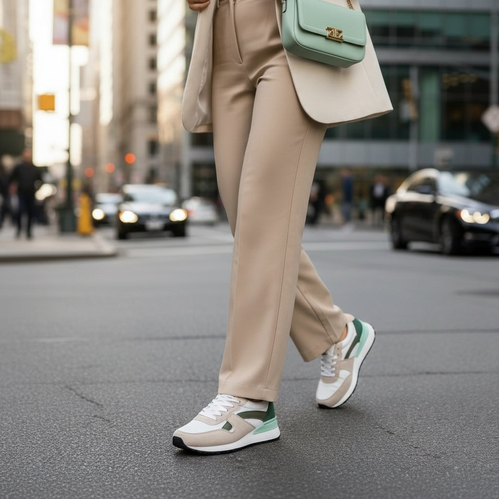 Zapatilla sneaker de mujer con plataforma gruesa en color verde caqui.