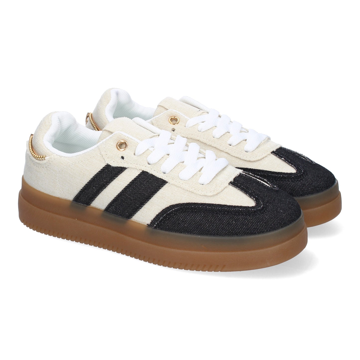 Zapatillas casual de mujer color negro con cremallera lateral. Calzado cómodo y moderno para uso diario.