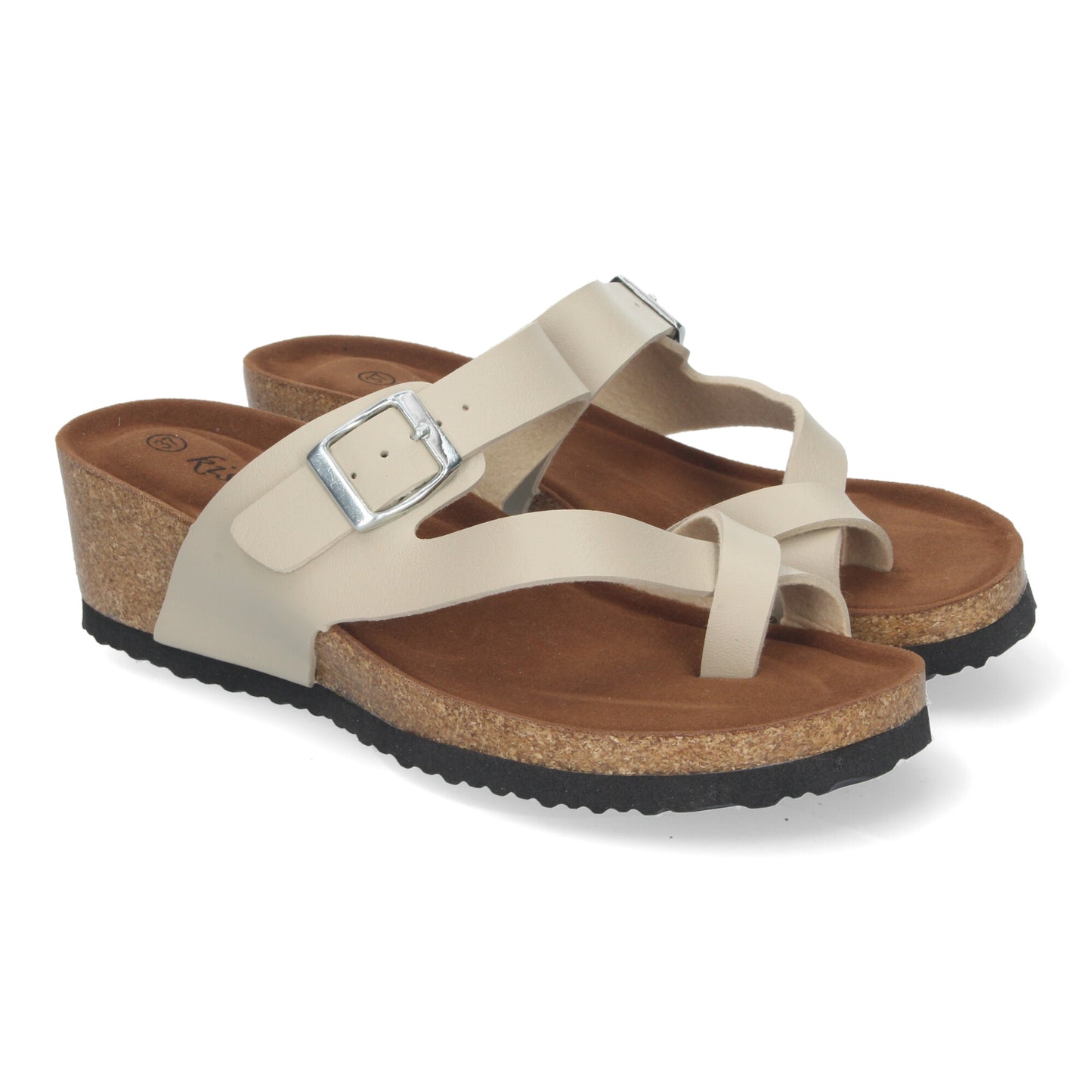 Sandalia de Cuña Bio para Mujer Cómodas con Pala tipo Esclava Talón Abierto y Cierre de Hebilla color Beige