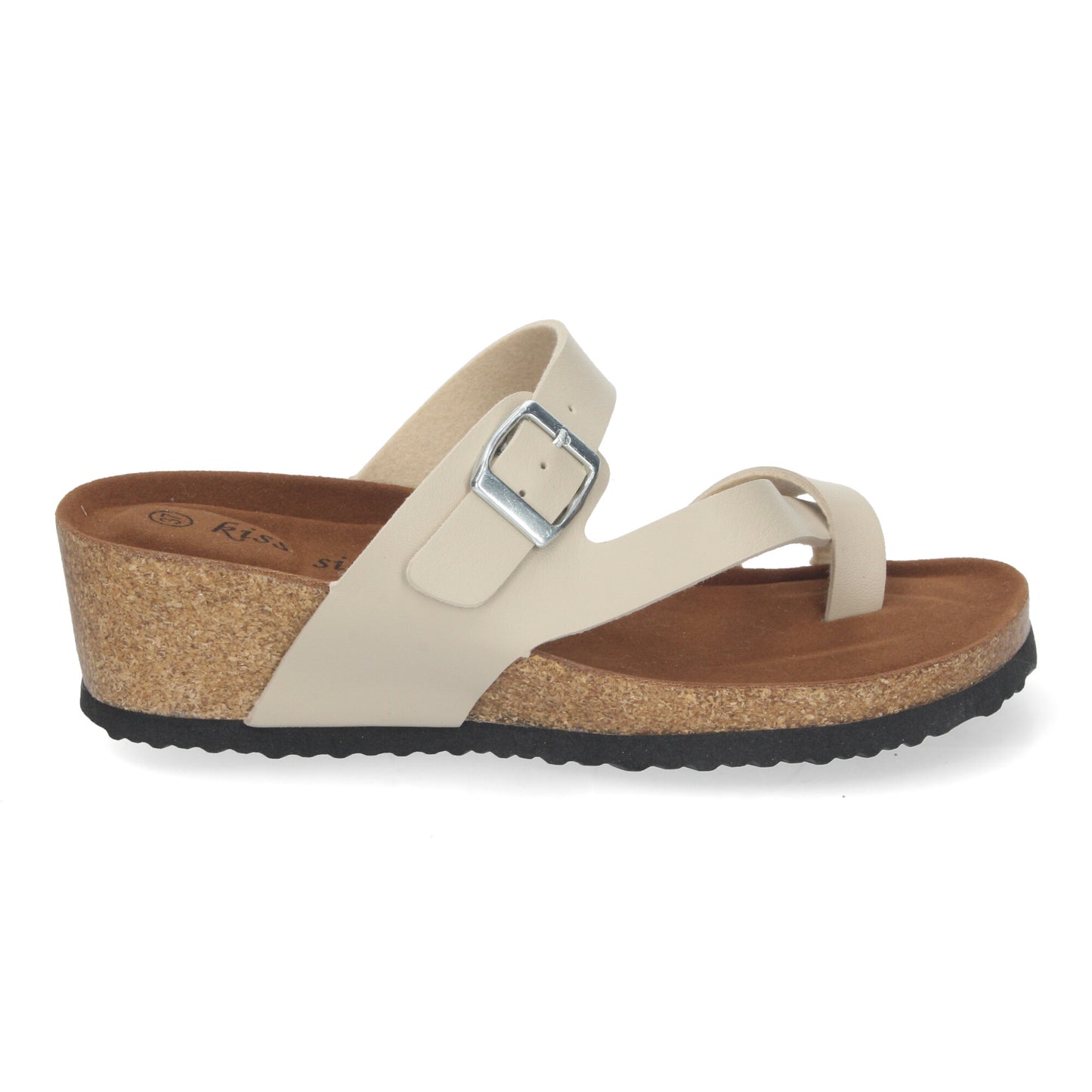 Sandalia de Cuña Bio para Mujer Cómodas con Pala tipo Esclava Talón Abierto y Cierre de Hebilla color Beige