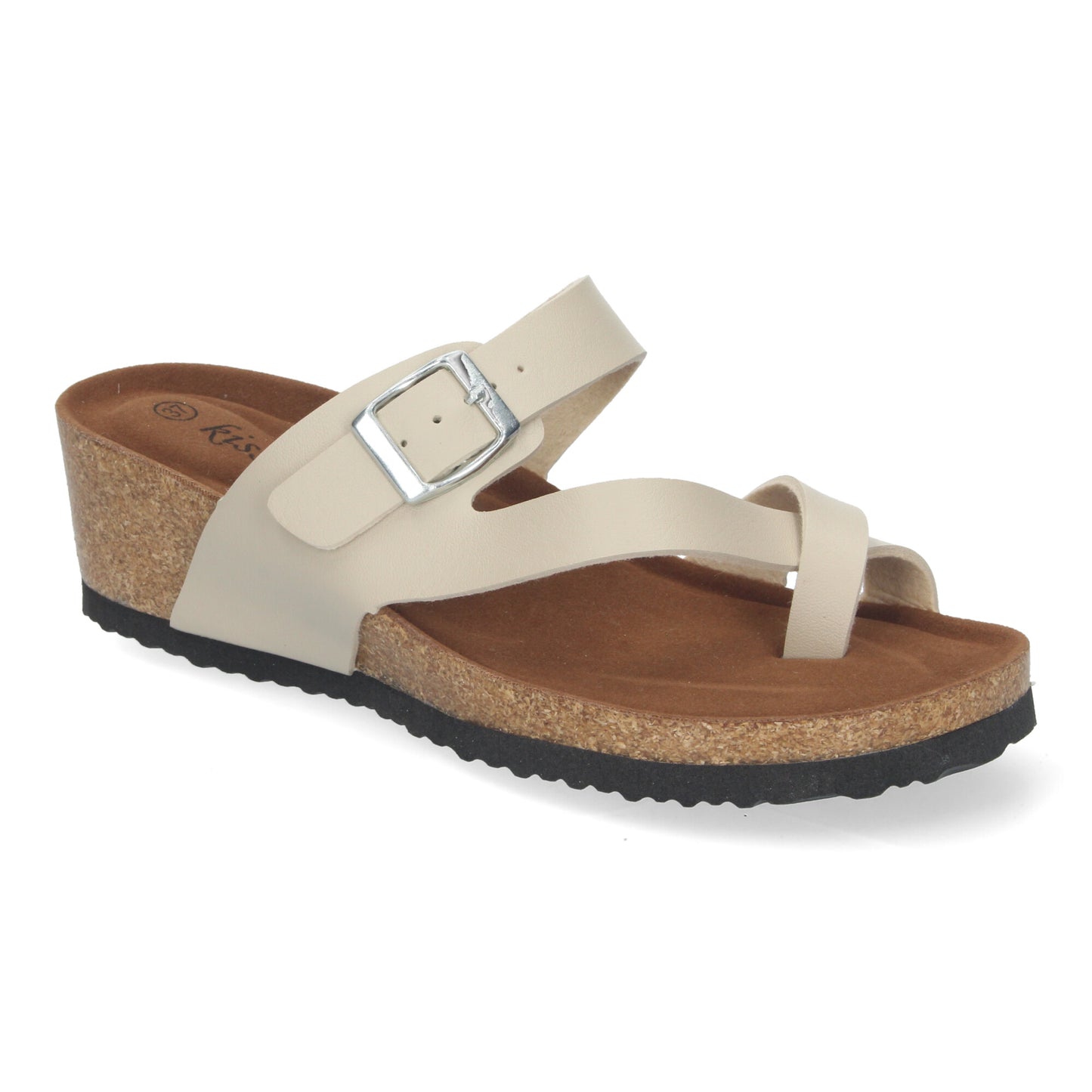 Sandalia de Cuña Bio para Mujer Cómodas con Pala tipo Esclava Talón Abierto y Cierre de Hebilla color Beige