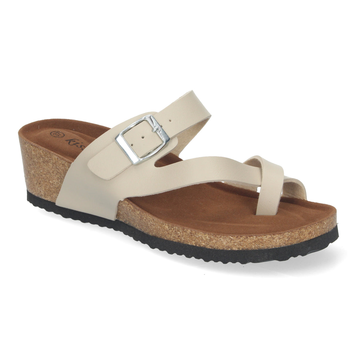 Sandalia de Cuña Bio para Mujer Cómodas con Pala tipo Esclava Talón Abierto y Cierre de Hebilla color Beige