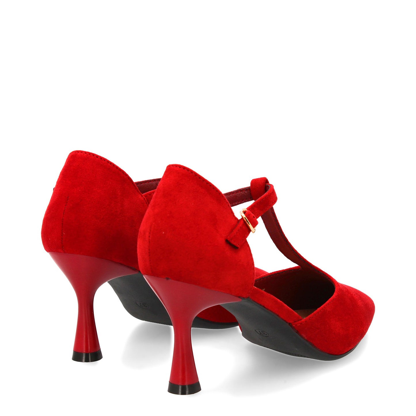 Zapatos de tacón burdeos con tira en T y hebilla