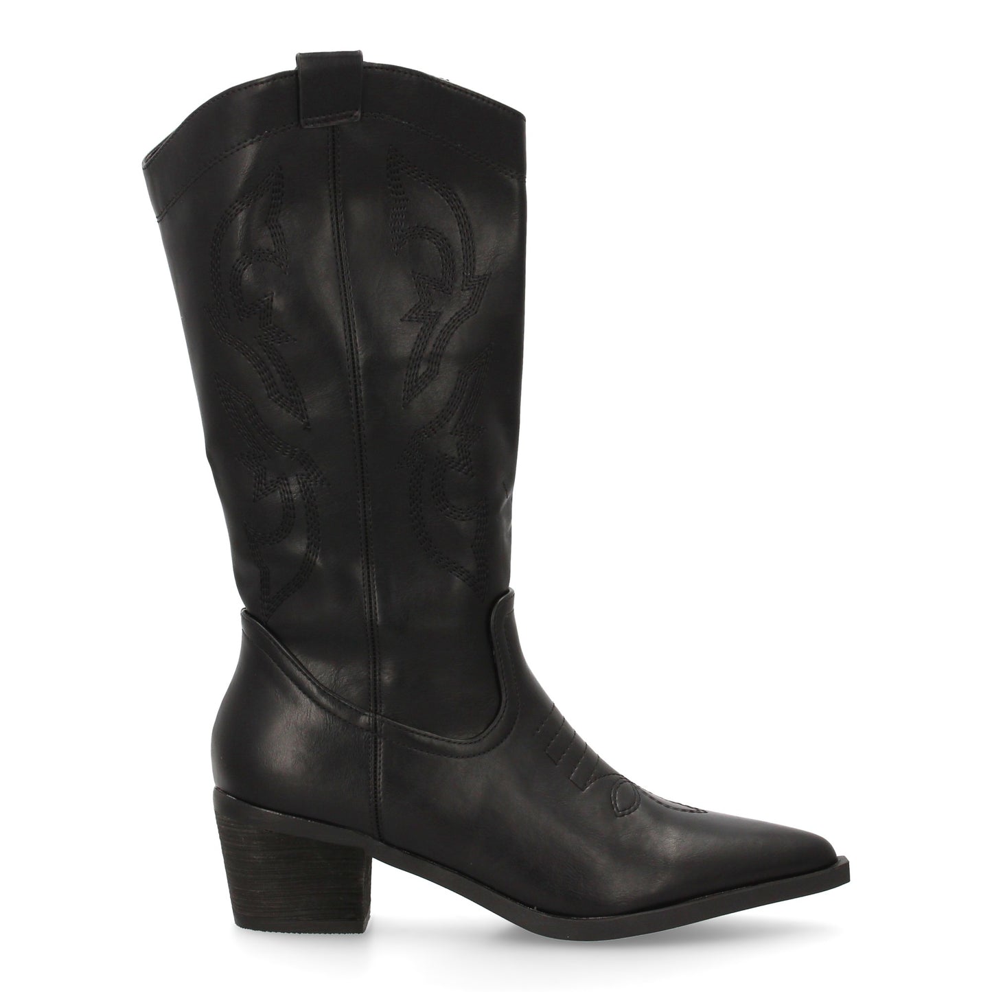 Bota cowboy negra de caña alta con bordados laterales