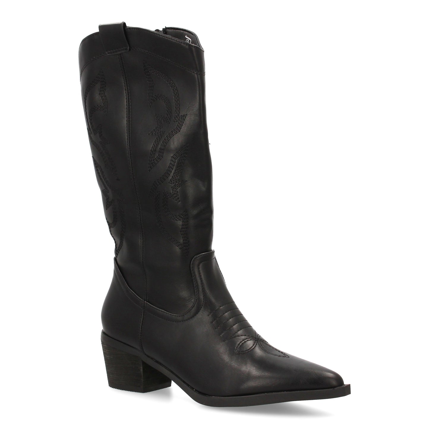 Bota cowboy negra de caña alta con bordados laterales