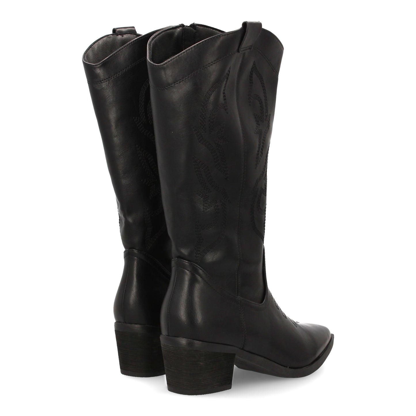 Bota cowboy negra de caña alta con bordados laterales