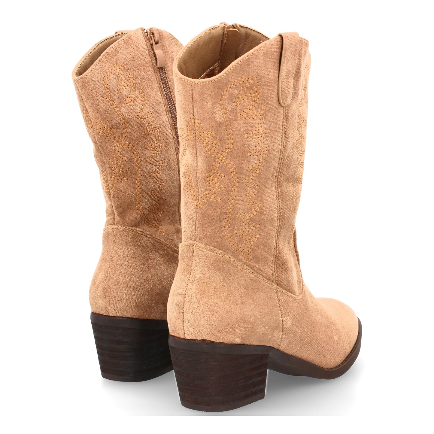 Bota cowboy kaki de caña media con bordados y punta fina