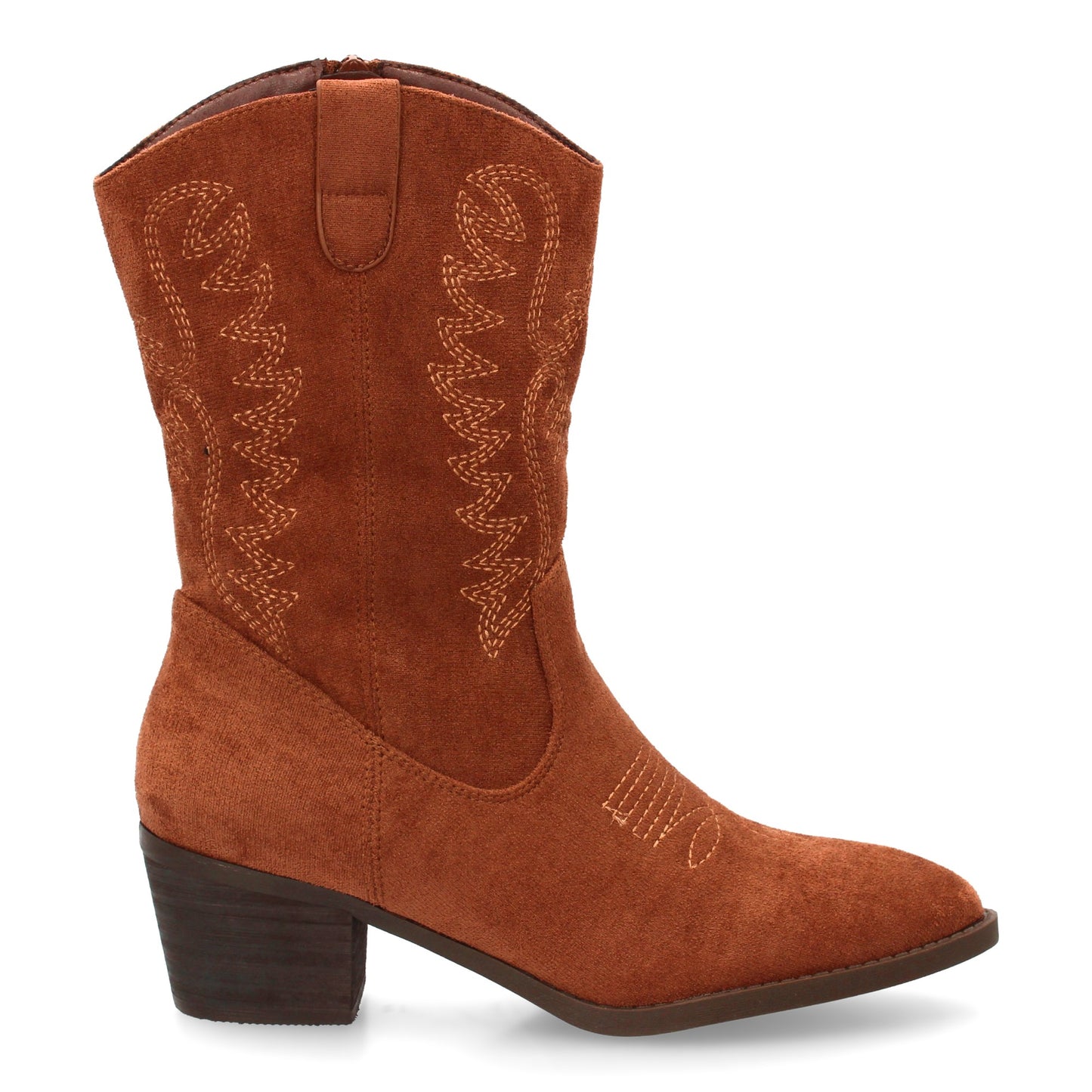 Bota cowboy marrón de caña media con bordados y punta fina