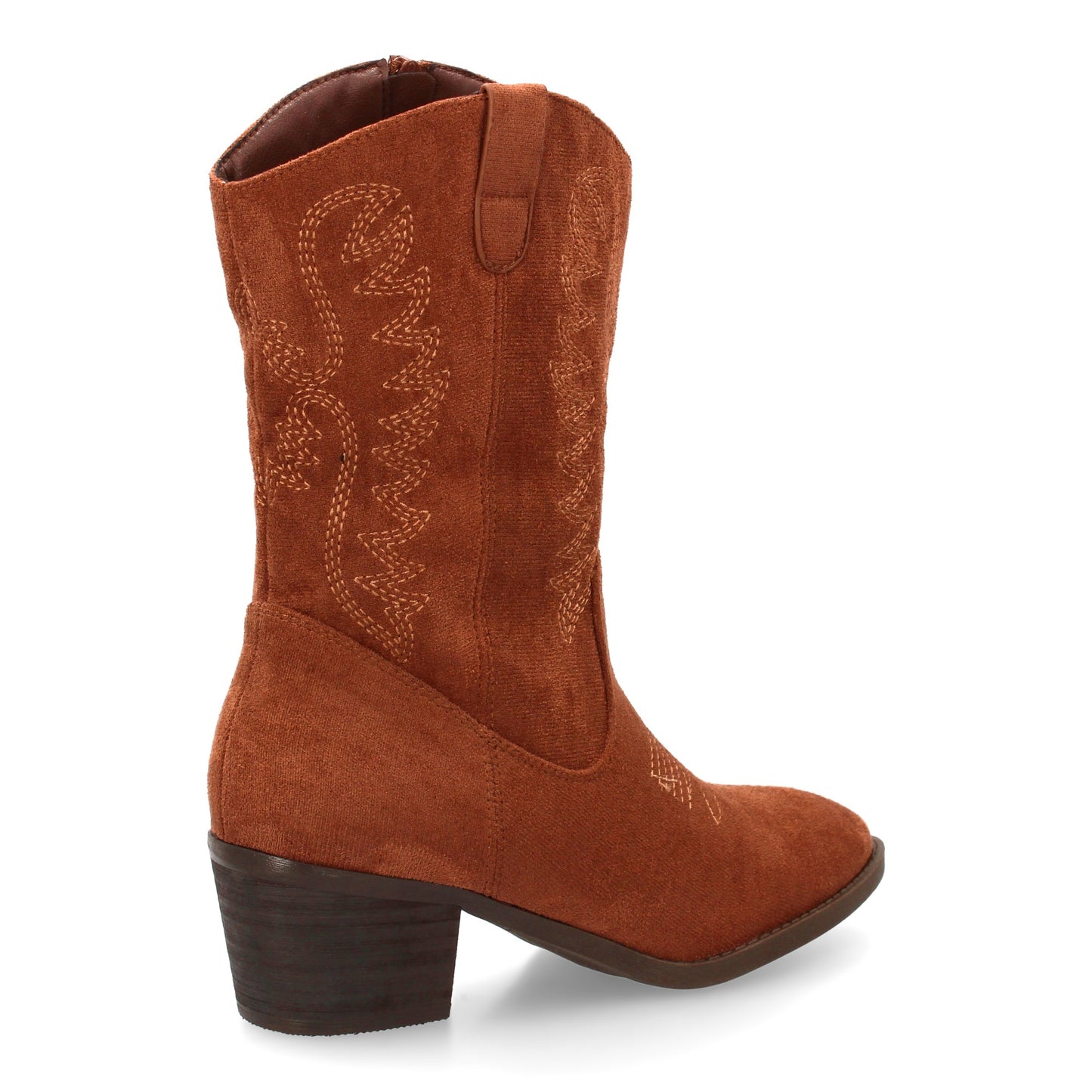 Bota cowboy marrón de caña media con bordados y punta fina