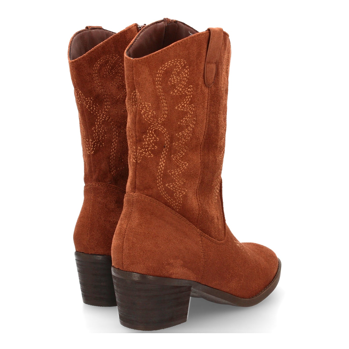 Bota cowboy marrón de caña media con bordados y punta fina