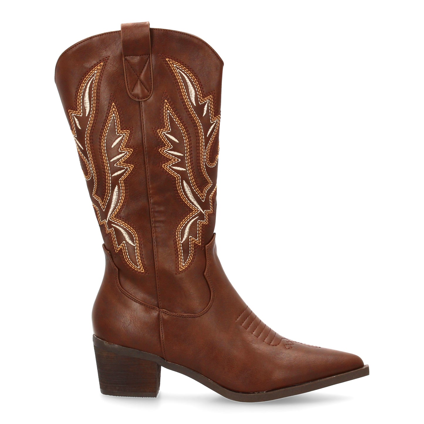 Bota cowboy marrón de caña alta con bordados multicolor