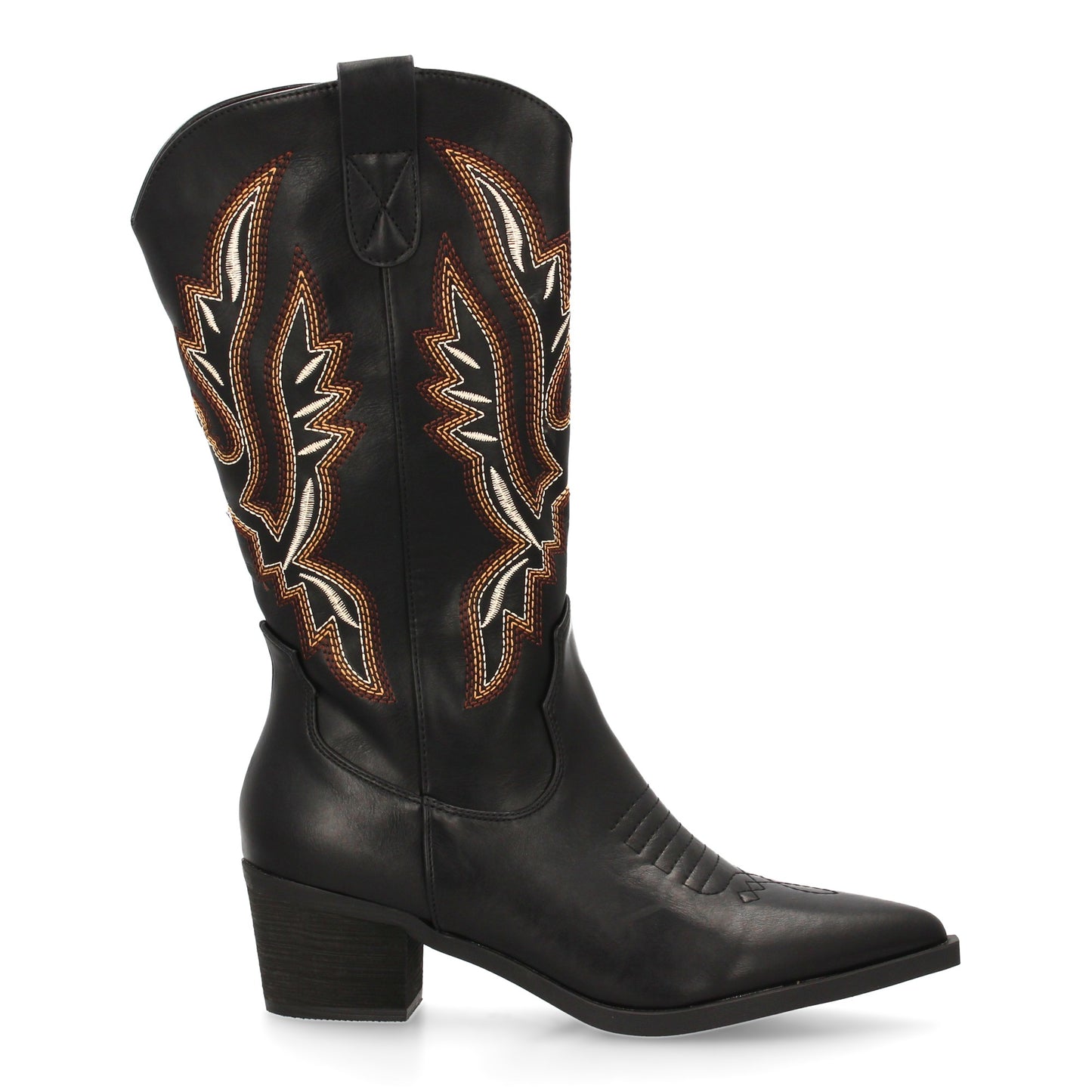Bota cowboy negra de caña alta con bordados multicolor