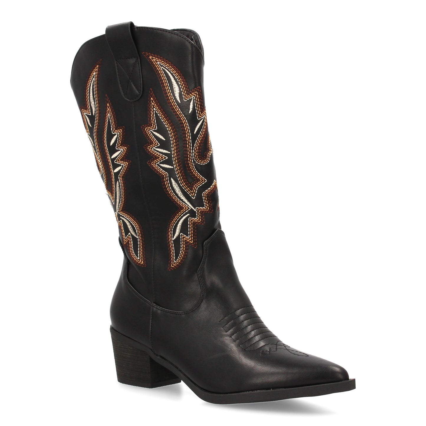 Bota cowboy negra de caña alta con bordados multicolor
