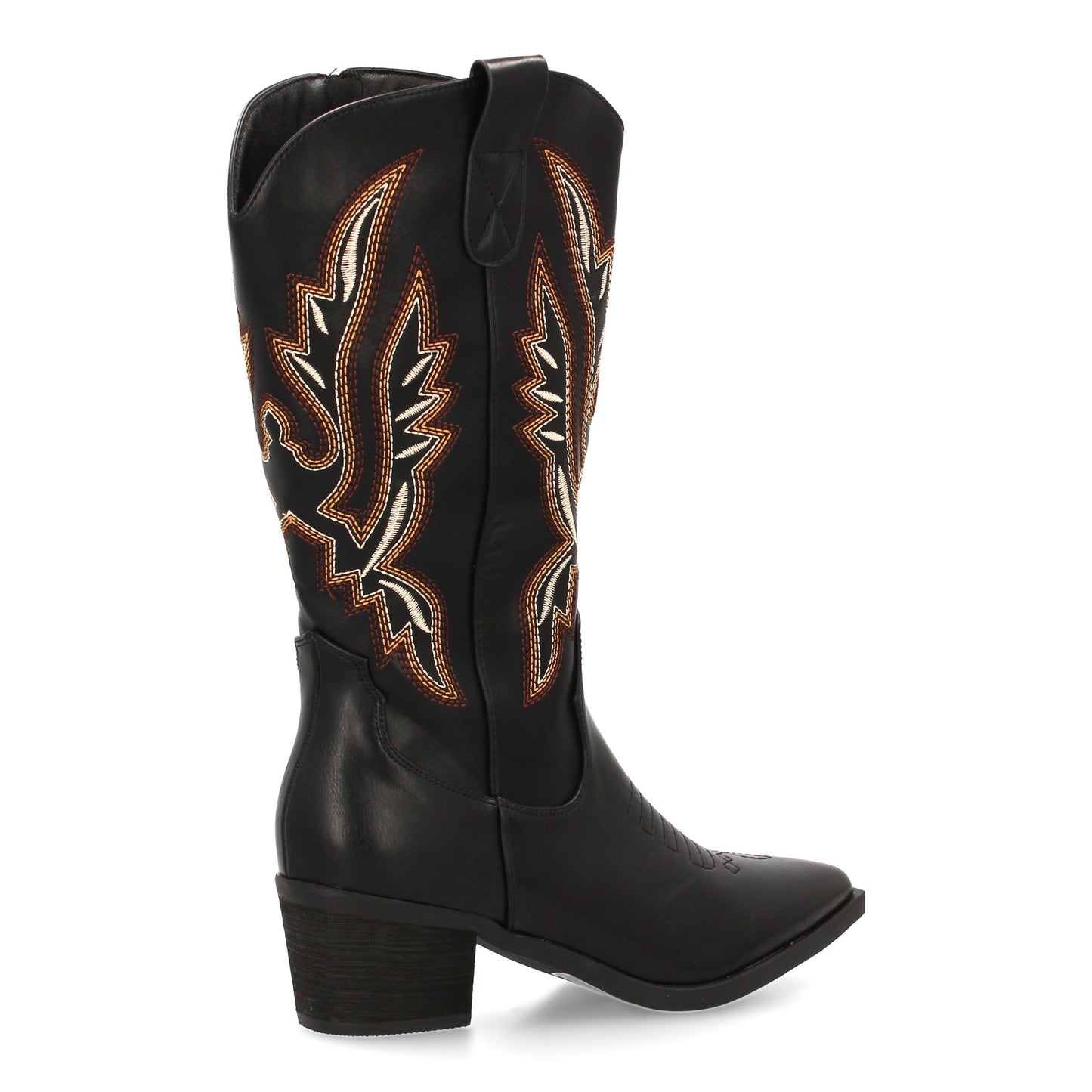 Bota cowboy negra de caña alta con bordados multicolor