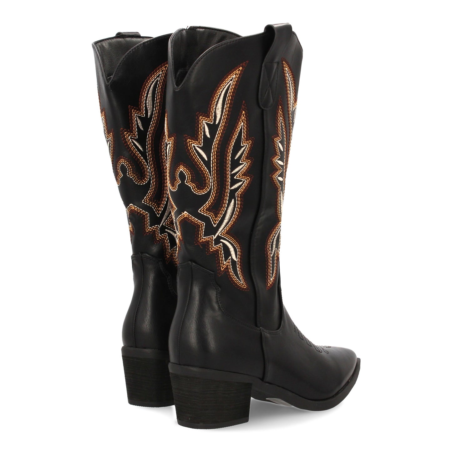 Bota cowboy negra de caña alta con bordados multicolor