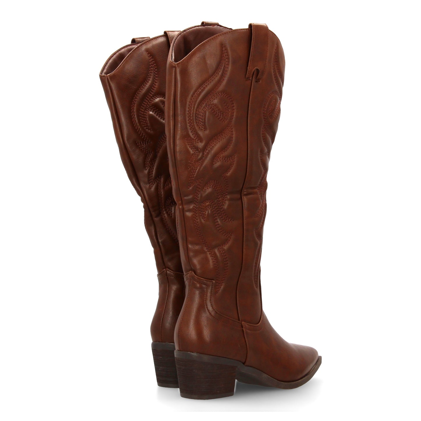 Bota cowboy marrón de caña alta con bordados y tacón ancho