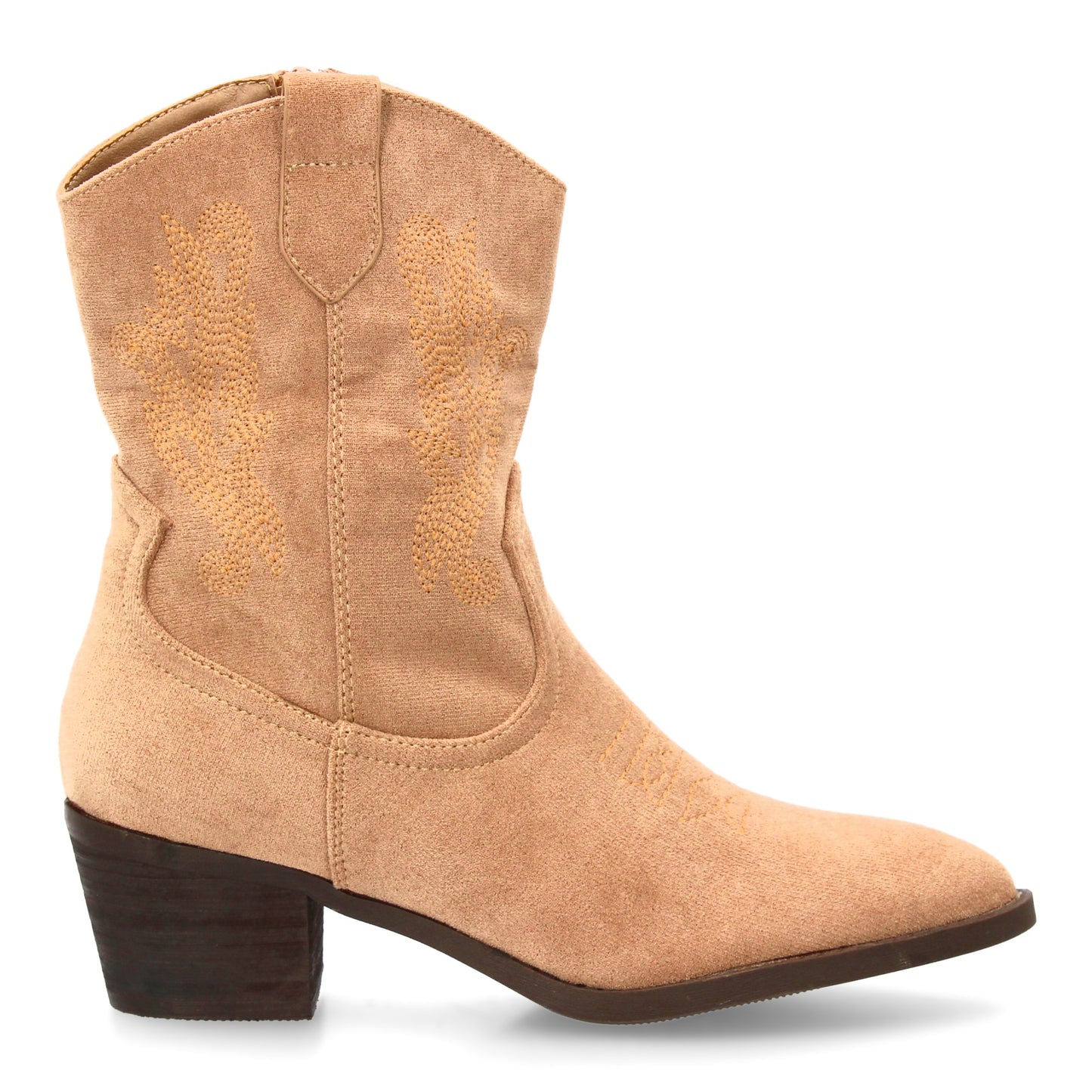 Bota cowboy kaki de caña media con bordados y tacón ancho