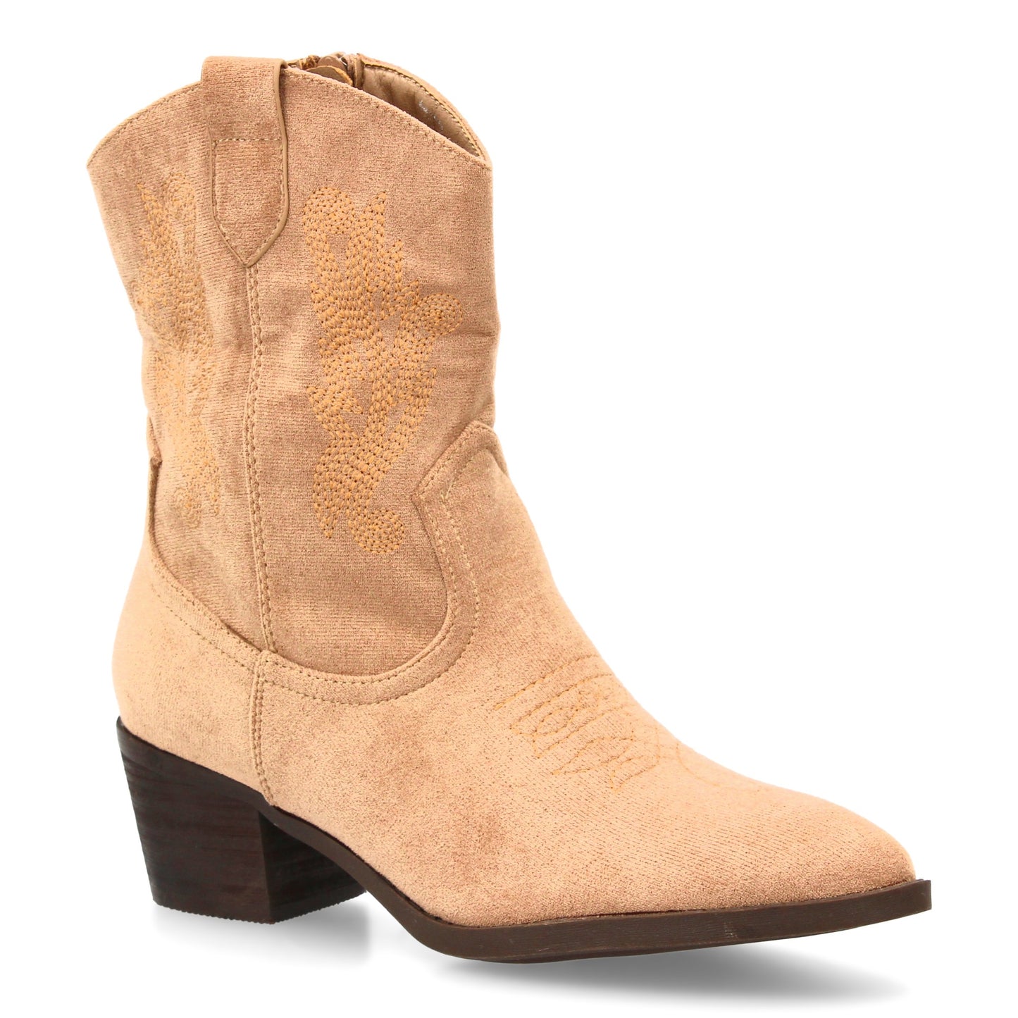 Bota cowboy kaki de caña media con bordados y tacón ancho