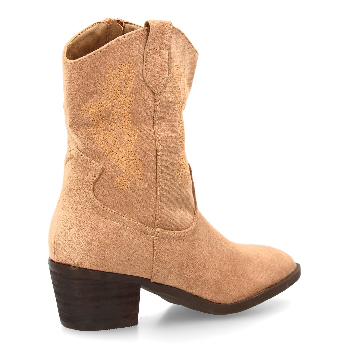 Bota cowboy kaki de caña media con bordados y tacón ancho