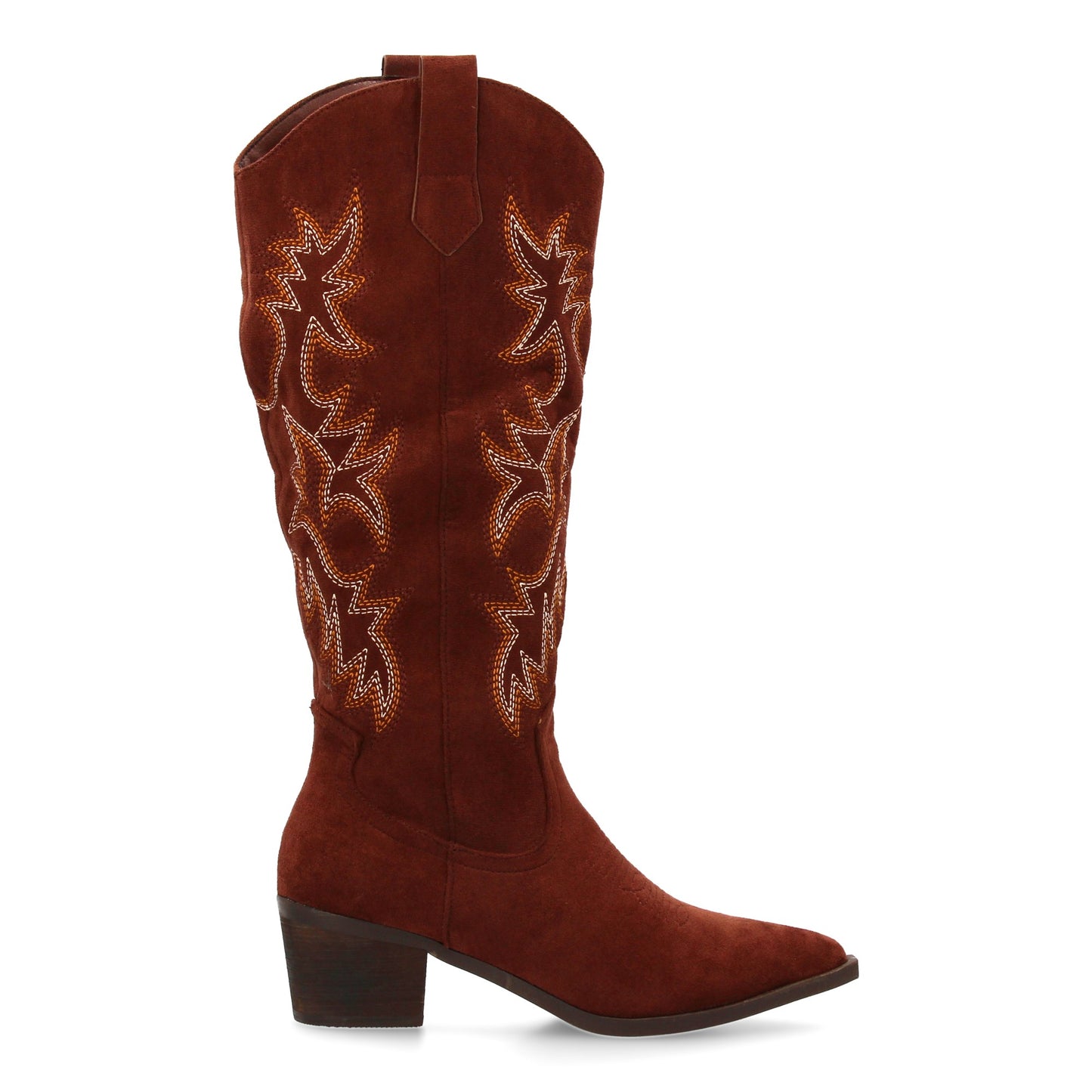 Botas camperas marrones de caña alta con bordados estilo cowboy