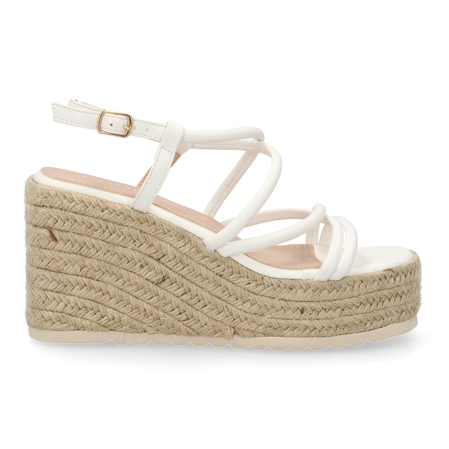 Sandalias de cuña de yute blancas con tiras cruzadas
