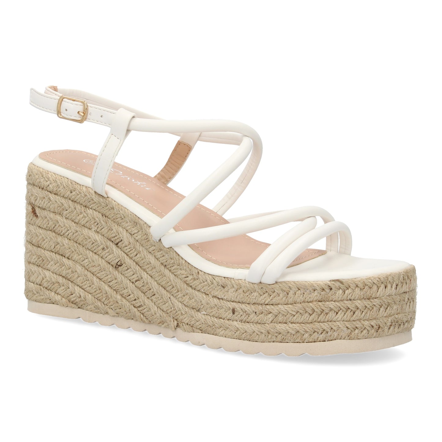 Sandalias de cuña de yute blancas con tiras cruzadas