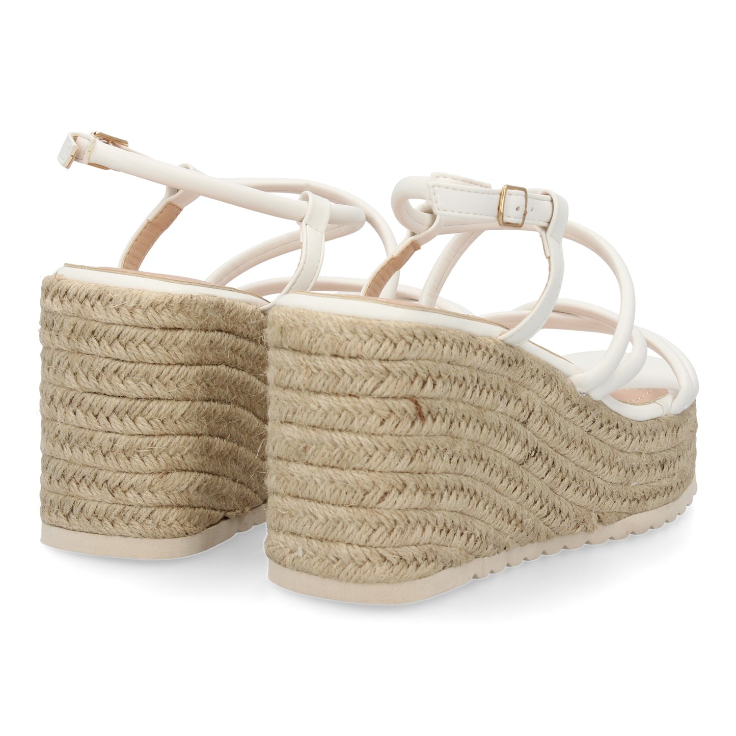 Sandalias de cuña de yute blancas con tiras cruzadas