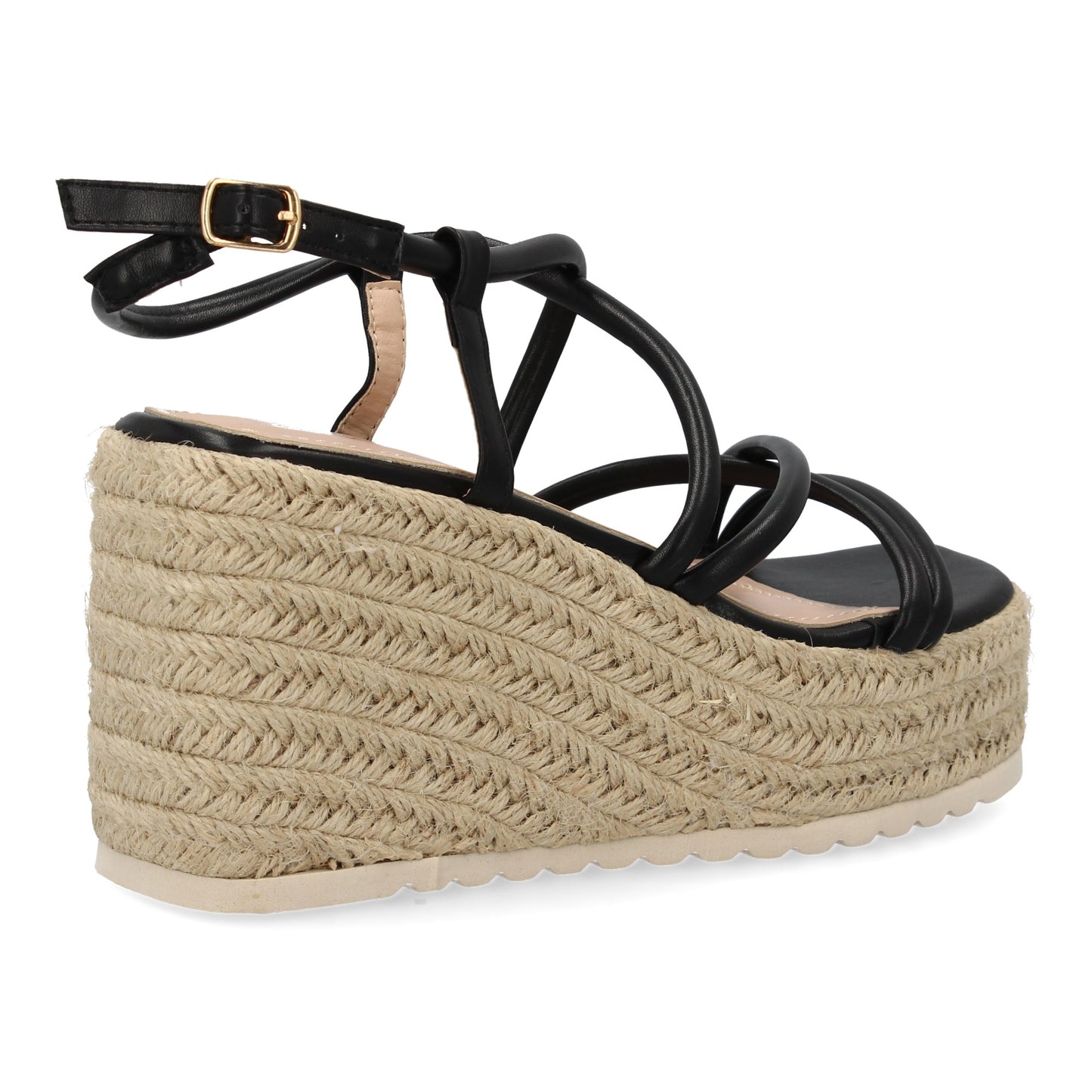 Sandalias de cuña de yute negras con tiras cruzadas
