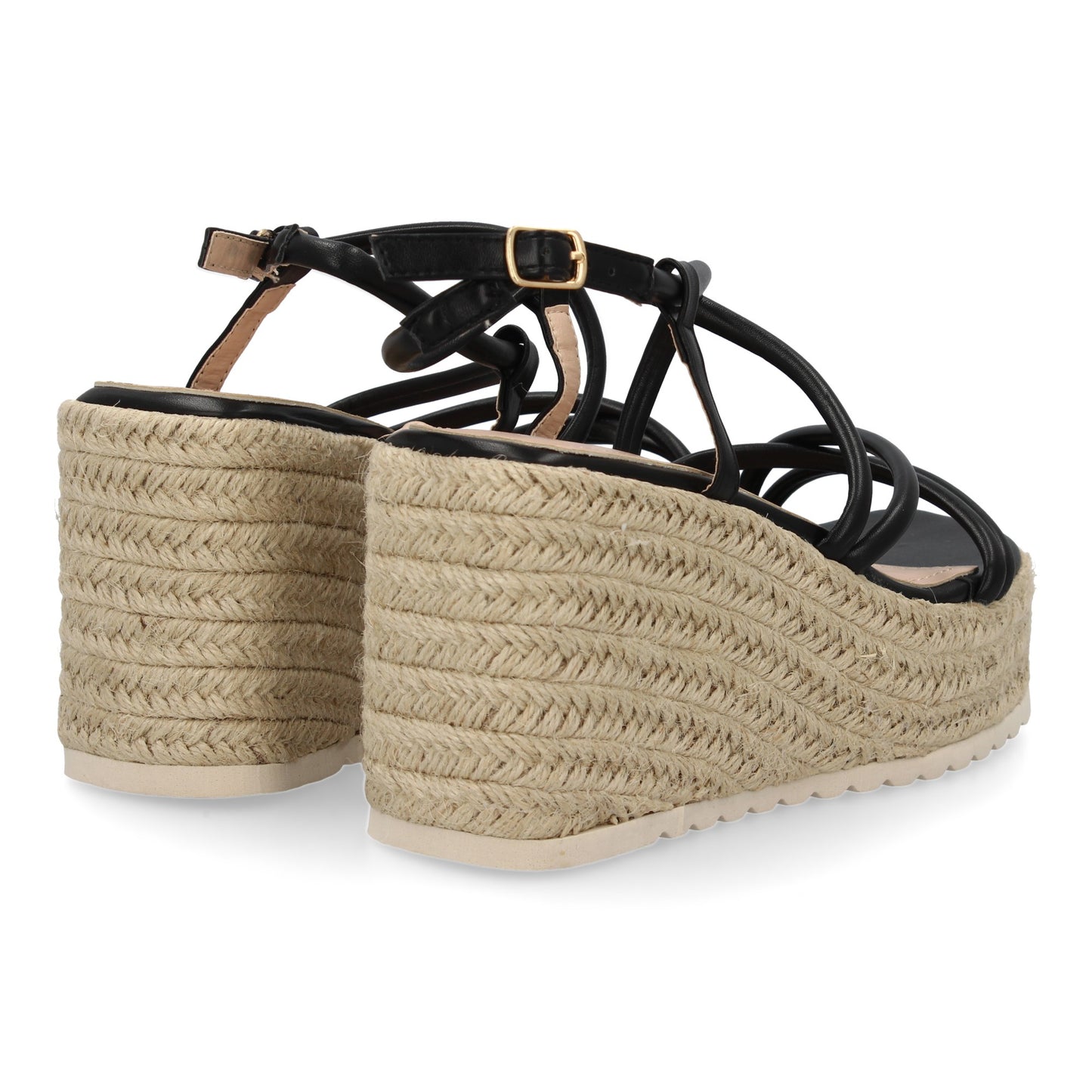 Sandalias de cuña de yute negras con tiras cruzadas
