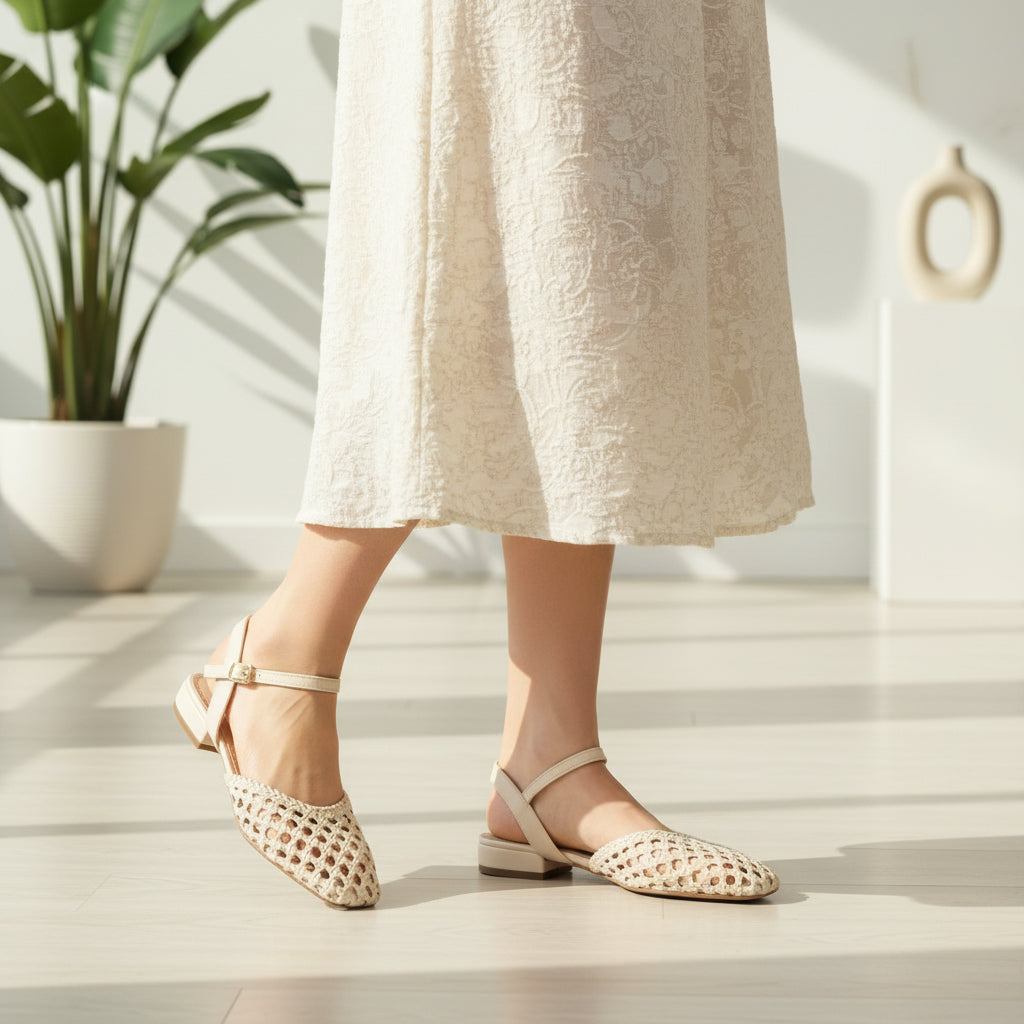 Botín de mujer estilo Western (campera) en color beige con tacón bajo.